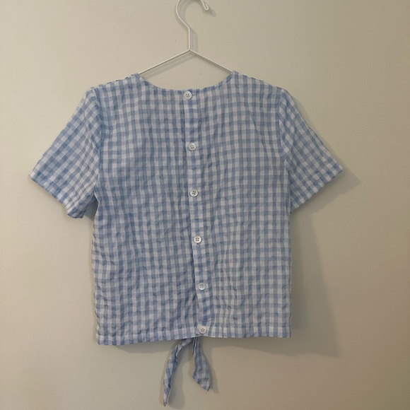 EUC - Madewell Blue Gingham Tie Back Button Shirt - Picture 2 of 4